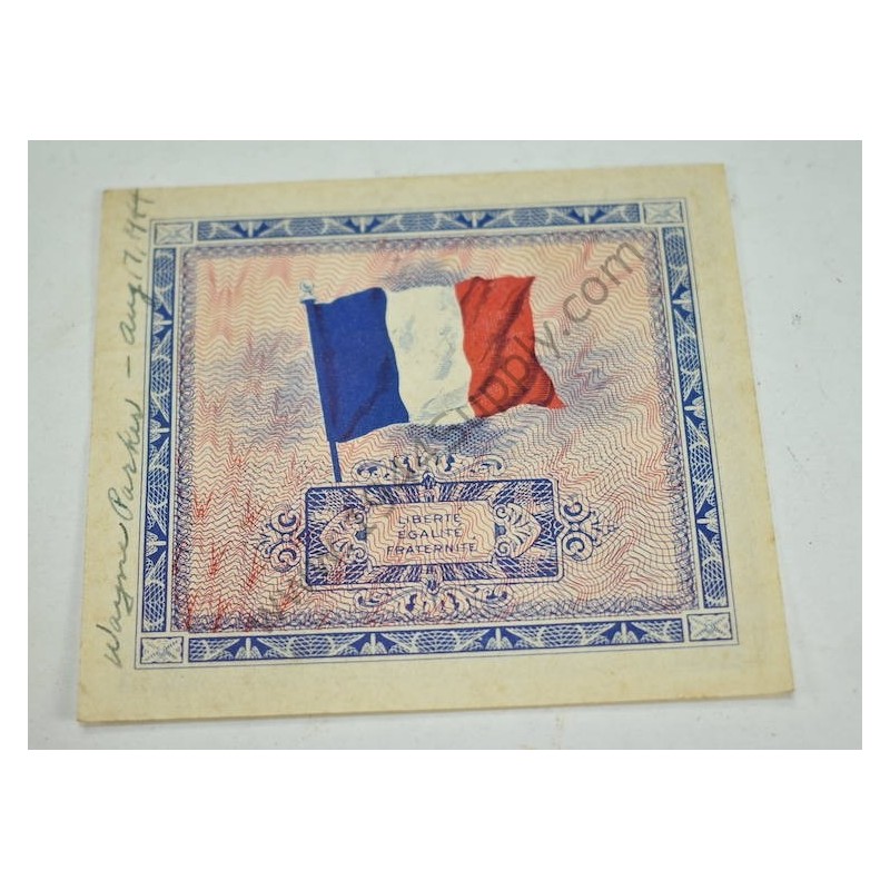 5 Francs currency with written note