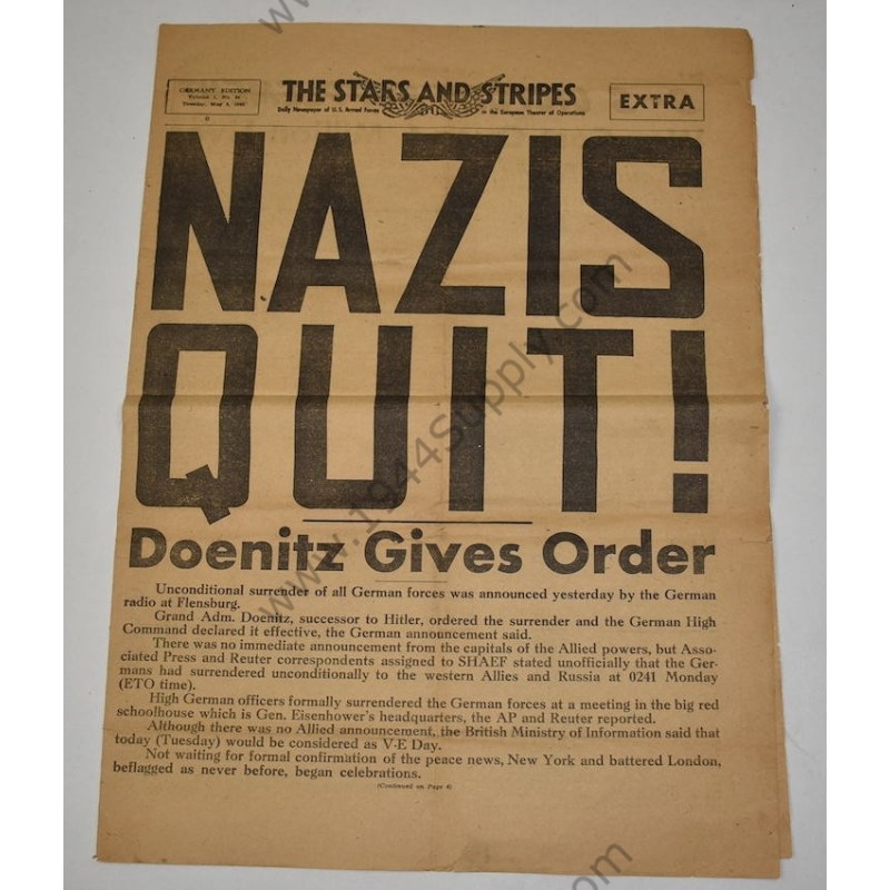 Stars and Stripes newspaper of May 8, 1945