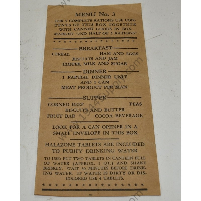 10-in-1 ration, Menu No. 3 leaflet