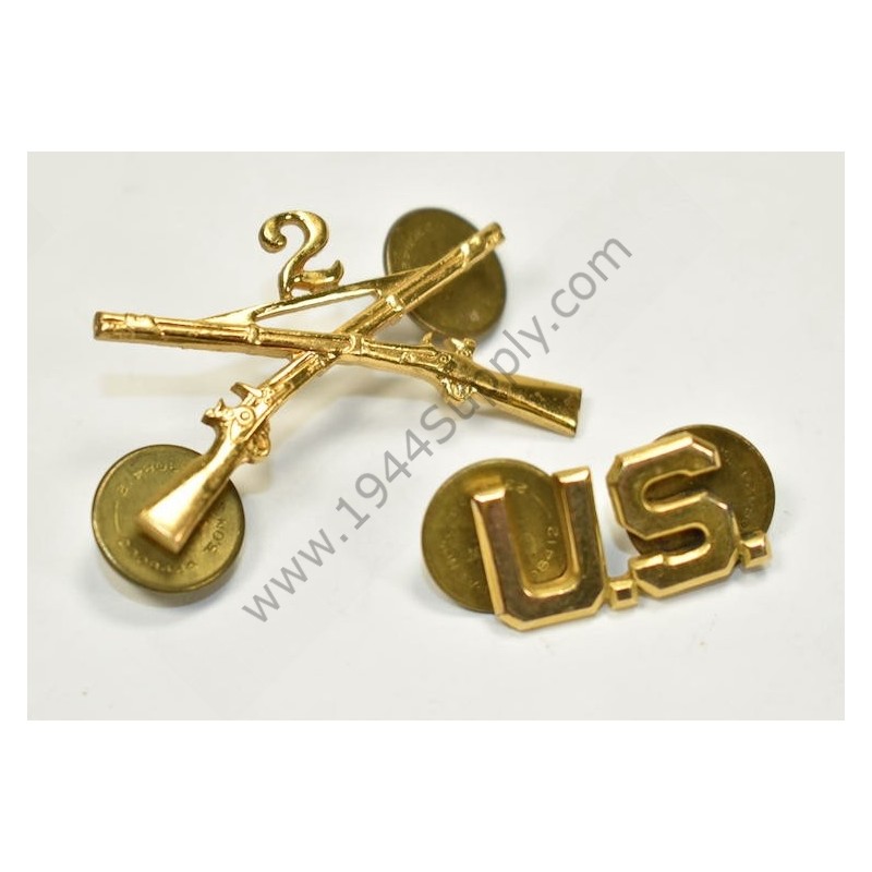 Ensemble d'insignes d'officier 2e Regiment de fusils croisés & monogramme US  - 1