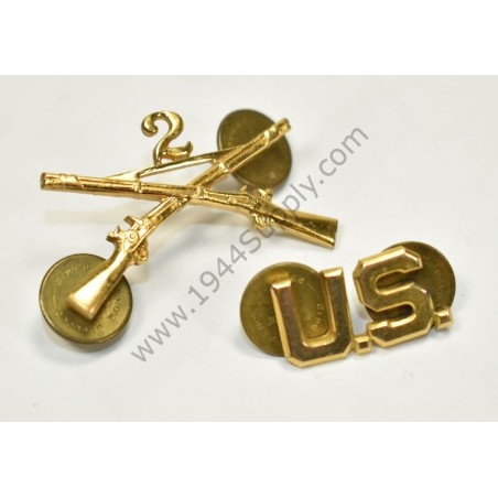 Ensemble d'insignes d'officier 2e Regiment de fusils croisés & monogramme US  - 1