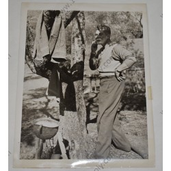 Photo of correspondent using helmet as washing basin
