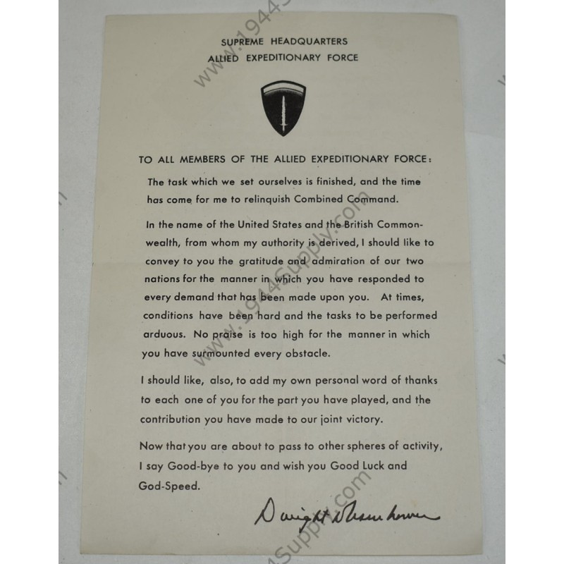 Message de fin de guerre d'Eisenhower Message de fin de guerre d'Eisenhower
