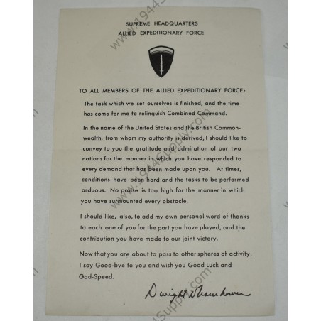 Message de fin de guerre d'Eisenhower