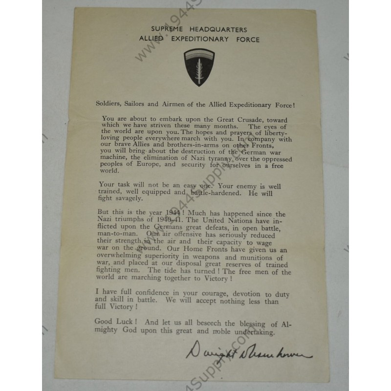Message du jour J d'Eisenhower, ordre du jour Message du jour J d'Eisenhower, ordre du jour