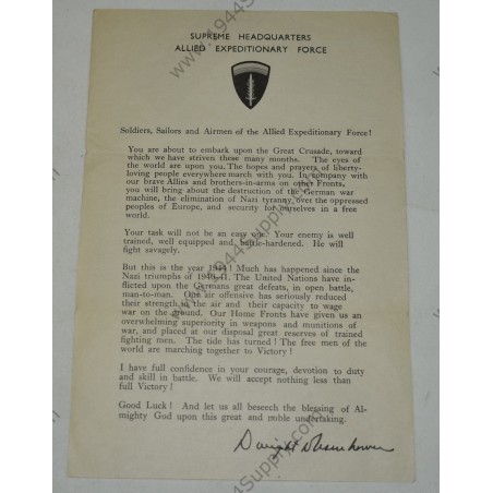 Message du jour J d'Eisenhower, ordre du jour