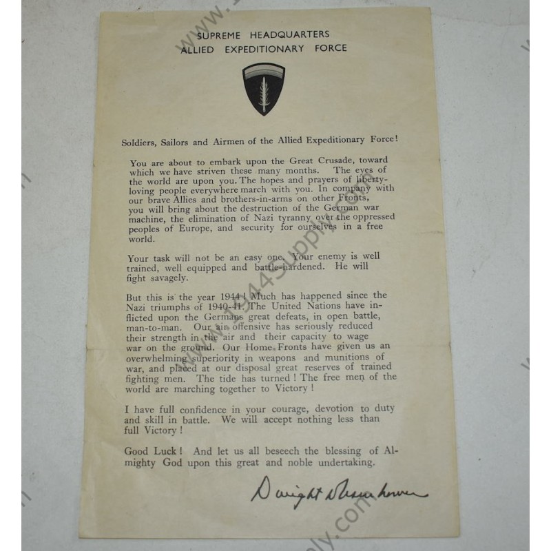 Message du jour J d'Eisenhower, ordre du jour Message du jour J d'Eisenhower, ordre du jour