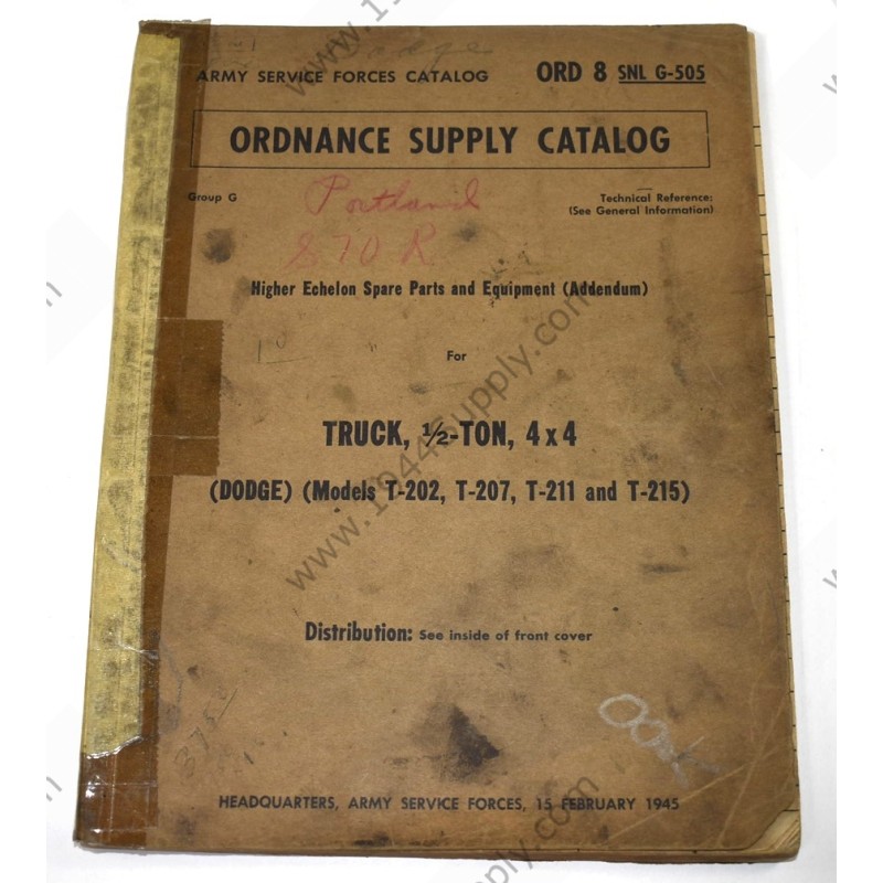 Ordnance Supply Catalog, Truck, ½ Ton 4 x 4 (Dodge)