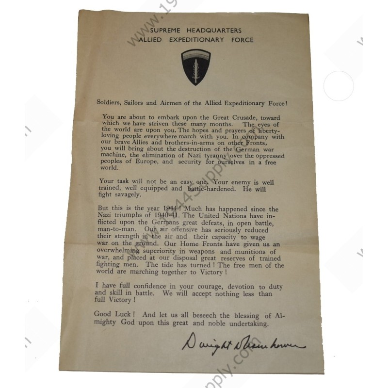 Eisenhower's D Day message, Order of the day