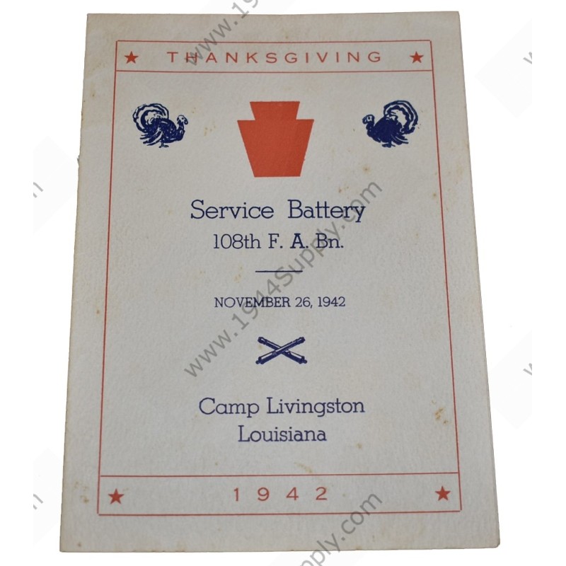 28th Division Thanksgiving menu