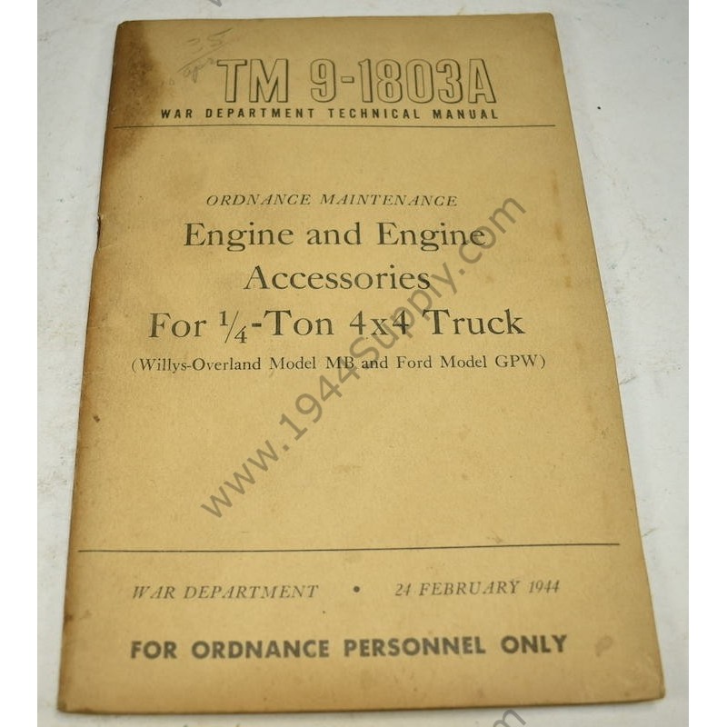 TM 9-1803A Engine and Engine Accessories for the ¼ Ton 4 x 4 Truck  - 1